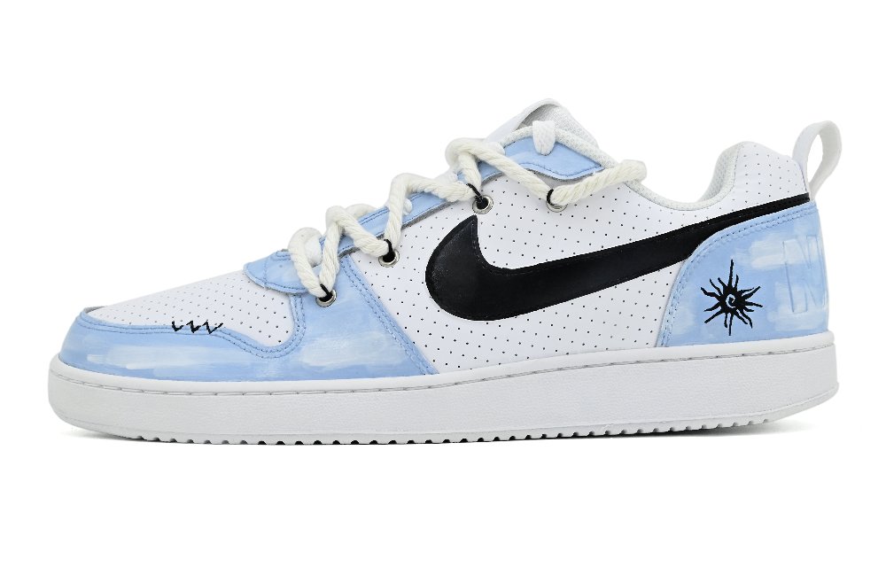 Nike Court Borough Skateboard Shoes Men Low-Top Black/White/Blue