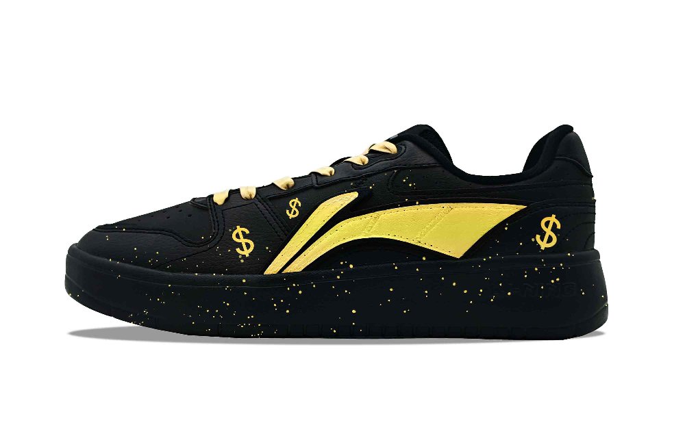 LiNing Slip-Resistant Cushioning Wear-Resistant Low-Top Skateboard Shoes Men's Black Yellow