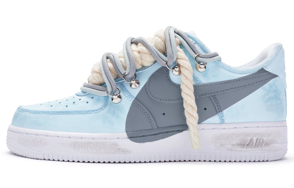 Nike Air Force 1 Air Force 1 Anti Slip Wear Resistant Low Top Skateboard Shoes Men's Blue Gray White