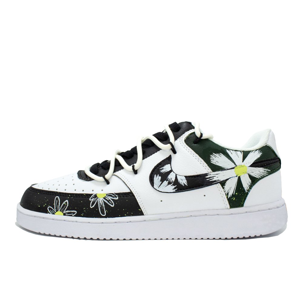 Nike Court Vision 1 Daisy Ink Language Abrasion Resistant Low Top Skateboard Shoes Unisex Black White
