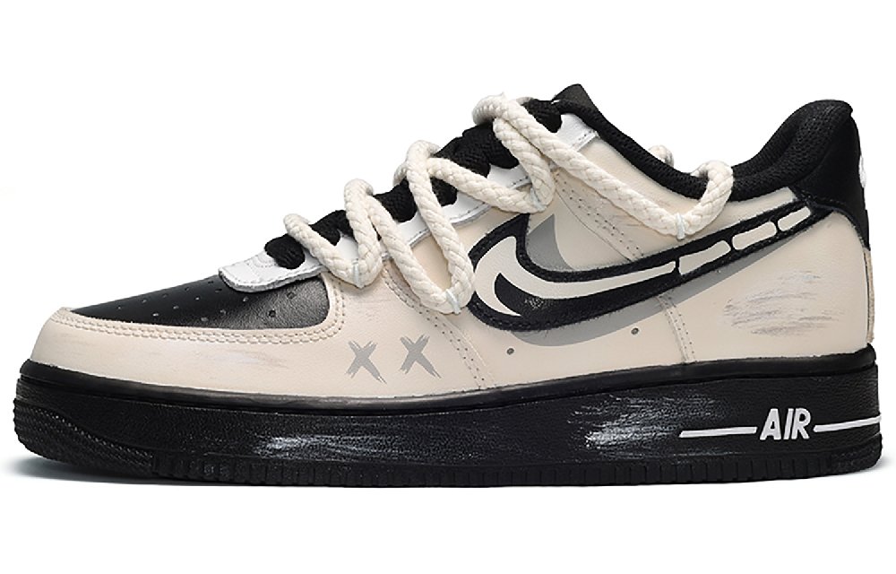 Nike Air Force 1 Low-Top Skateboard Shoes Unisex Beige Black