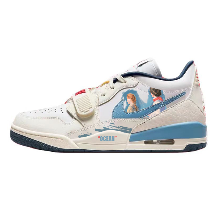Jordan Legacy 312 Wear-Resistant Breathable Slip-Resistant Low-Top Vintage Basketball Shoes Unisex White Blue