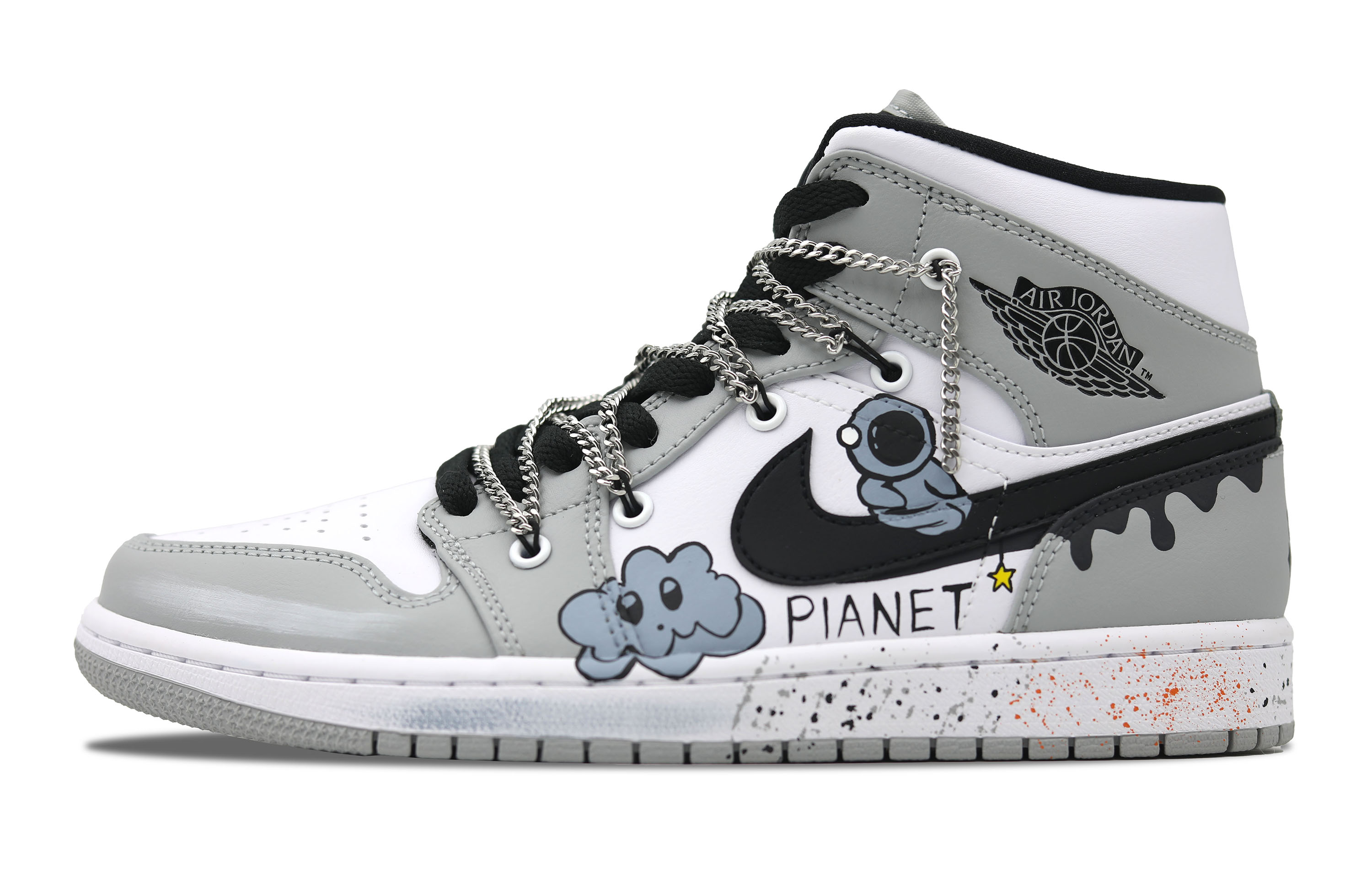 Jordan Air Jordan 1 Cushioning, Wear Resistant Mid top Vintage Basketball Shoes Men's Gray