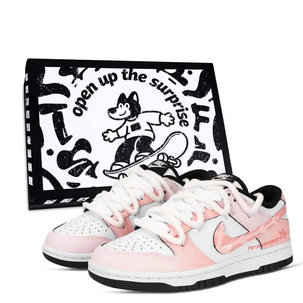 Nike Dunk Black White, Cupid's Arrow Abrasion Resistant Low Top Skateboard Shoes Unisex Pink White