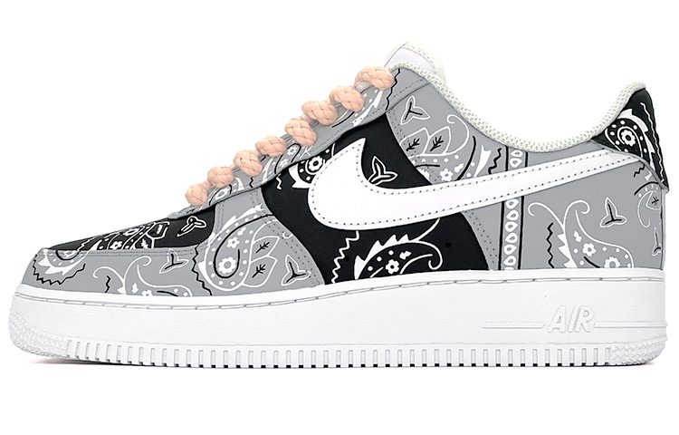 Nike Air Force 1 07 Coverage Slip Resistant Low Top Skateboard Shoes Men's Black White Gray