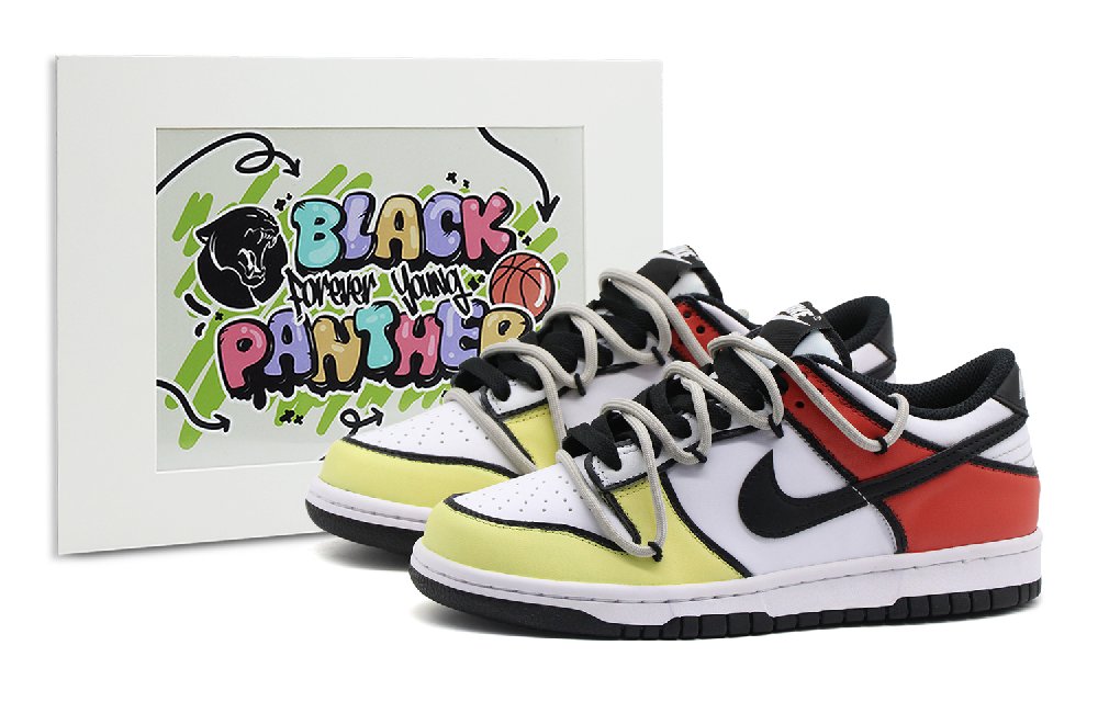 Nike Dunk Low-Top Skateboard Shoes Men's Red Yellow