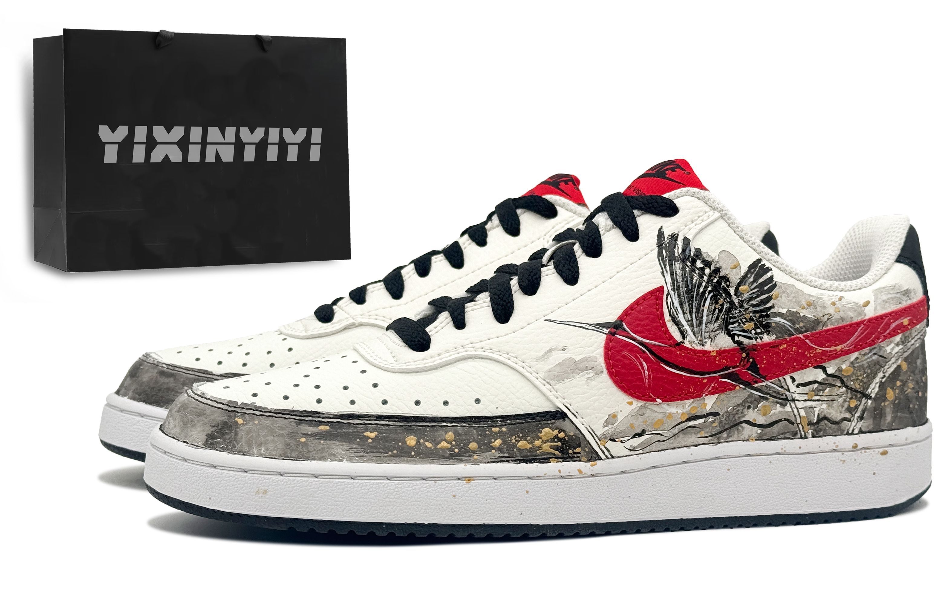 Nike Court Vision 1 Wear resistant And Lightweight Low Top Skateboard Shoes Men's Black Red