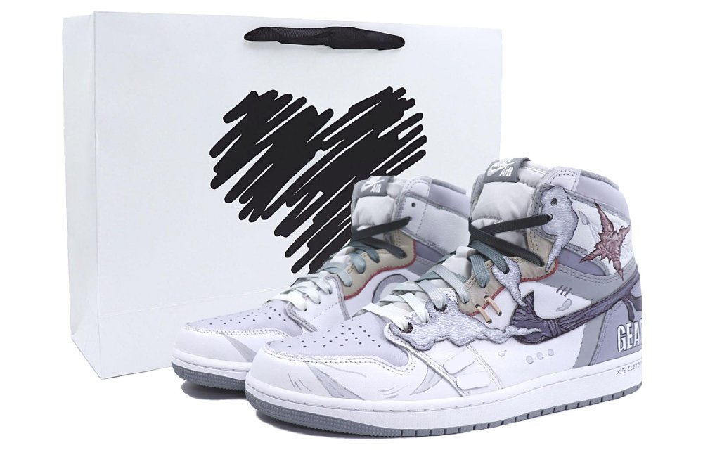 Jordan Air Jordan 1 Wear-Resistant High-Top Vintage Basketball Shoes Unisex White Purple Gray
