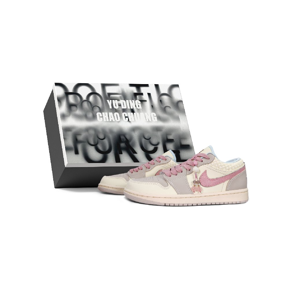Jordan Air Jordan 1 YDCC Peach Blossom Box Abrasion Resistant Low Top Vintage Basketball Shoes Women's Custard