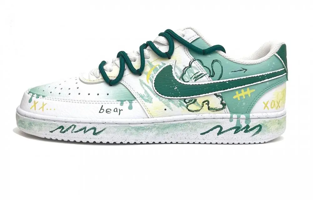 Nike Court Vision 1 Bear Daydream Breathable Height Increase Low top Versatile Women's Green Yellow