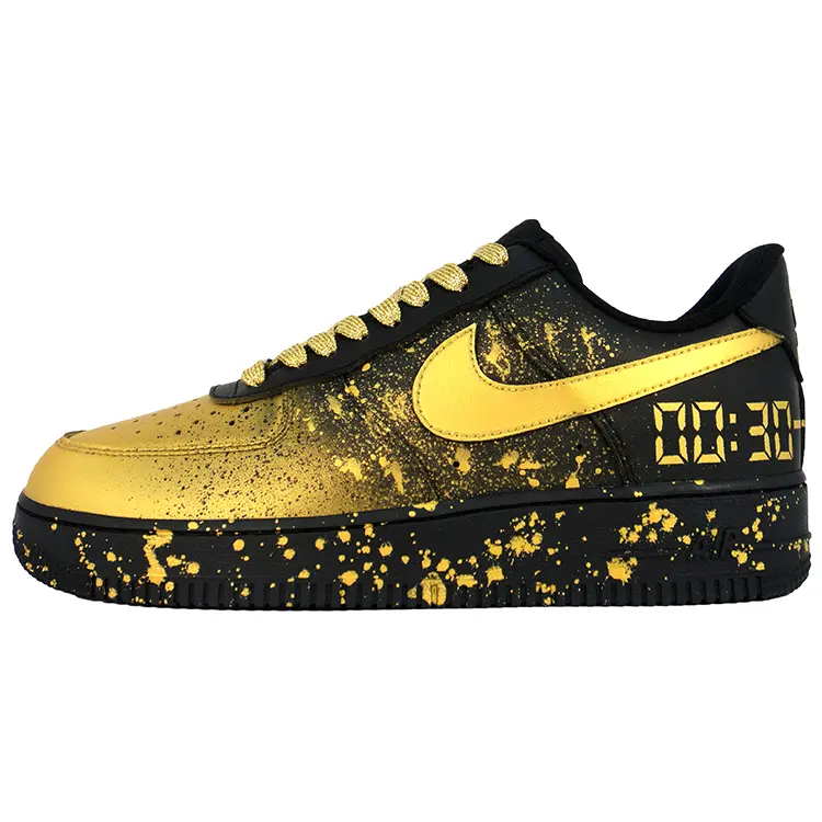 Nike Air Force 1 Gold Foam Abrasion Resistant Low top Skateboard Shoes Unisex Black Gold