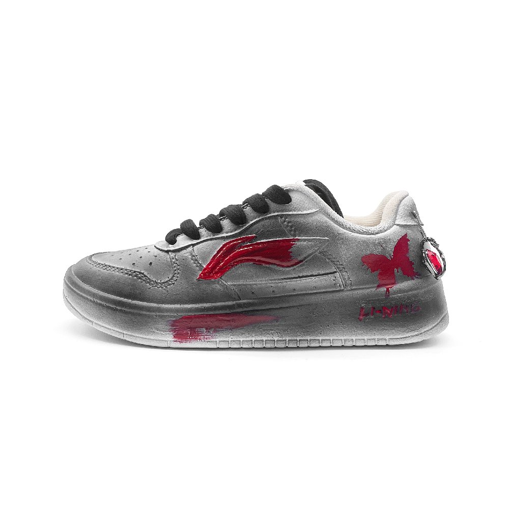 LiNing Pontoon Boats Shock Absorbers Slip Resistant Abrasion Resistant Low Top Skateboard Shoes Unisex Gray Red