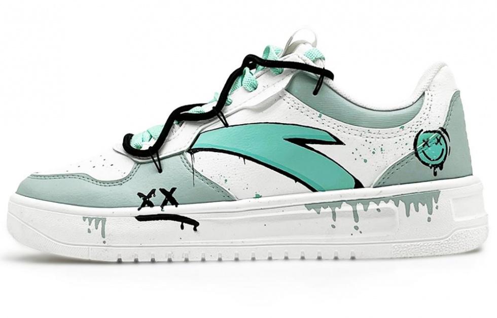 Anta Slip-Resistant Cushioning Low-Top Skateboard Shoes Men's White Cyan