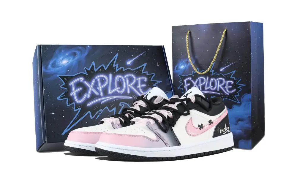 Jordan Air Jordan 1 Tender Sweet Style Abrasion Resistant Low top Vintage Basketball Shoes Unisex Pink Black