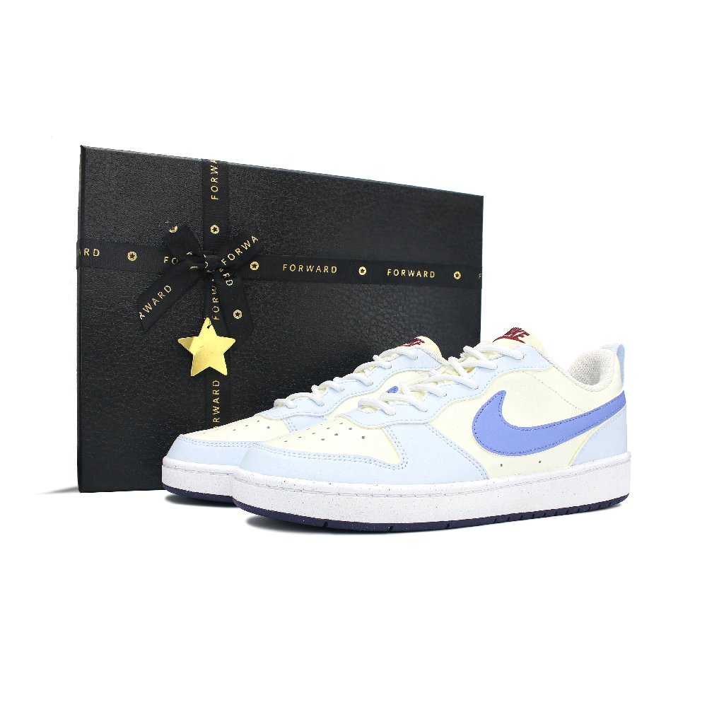 Nike Court Borough Abrasion Resistant, Lightweight, And Breathable Low Top Skateboard Shoes GS Beige Blue