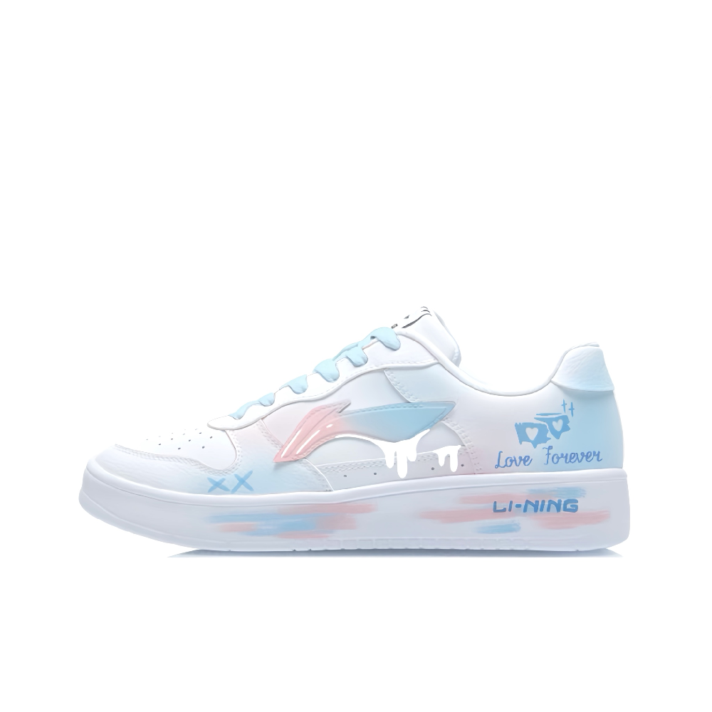 LiNing Pontoon Boats Slip Resistant, Abrasion Resistant, Lightweight Low Top Skateboard Shoes Men's White Blue Pink