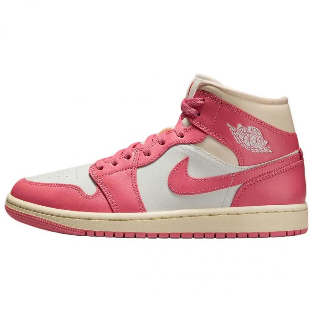 Jordan Air Jordan 1 Anti Slip Wear Resistant Mid Top Vintage Basketball Shoes Women's Pink White