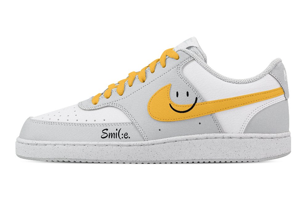 Nike Court Vision Smiley Face Smiley Abrasion Resistant Low Top Skateboard Shoes Men's White Yellow