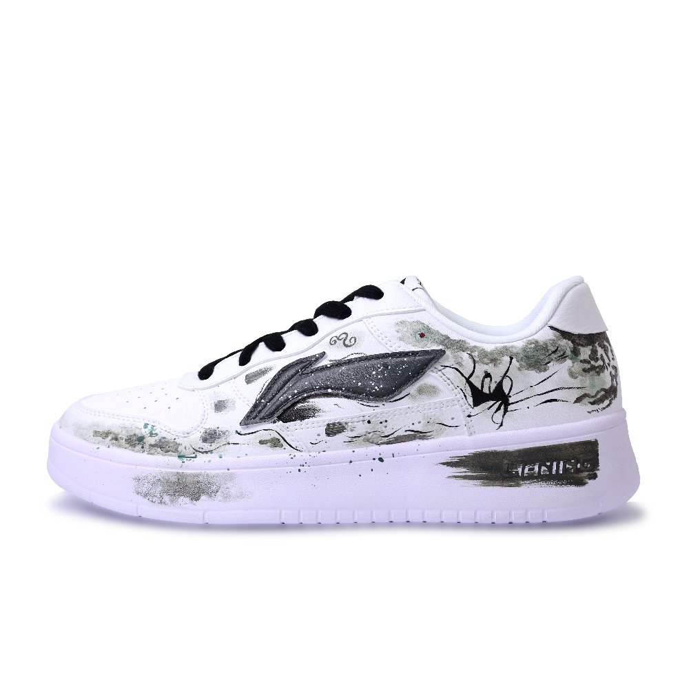 LiNing Pontoon Boats Abrasion Resistant, Lightweight, And Breathable Low Top Skateboard Shoes Unisex Black White Gray