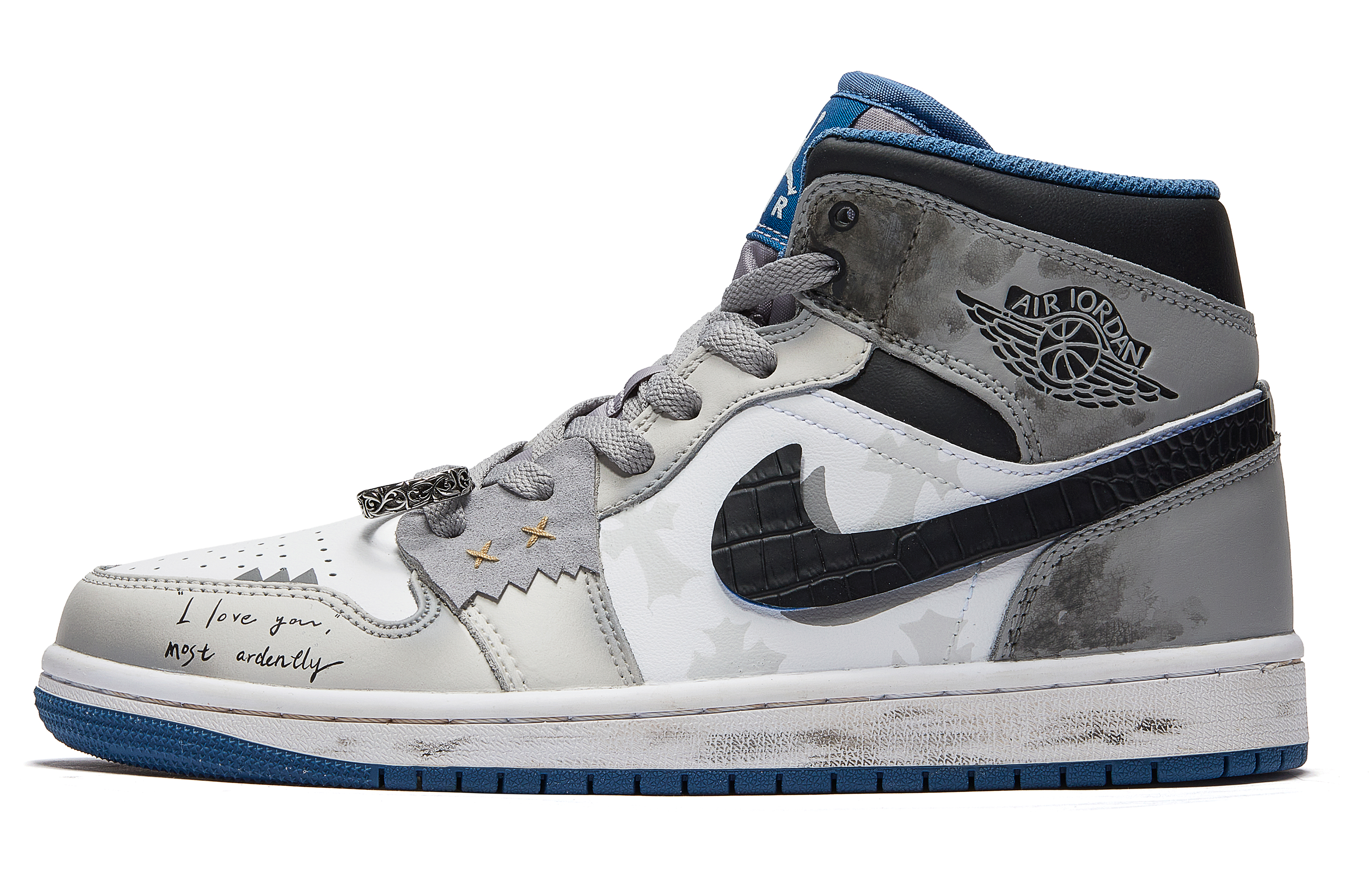 Jordan Air Jordan 1 Cushioned Slip-Resistant Mid-Top Vintage Basketball Shoes Women's Gray White
