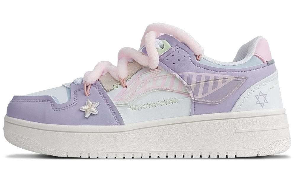 LiNing Anti Slip Wear Resistant Low Top Skateboard Shoes Women's White Purple
