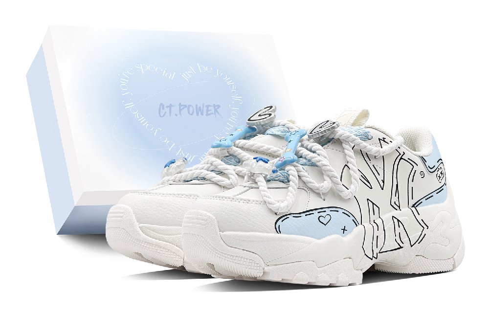 MLB Big Ball Chunky Milk Blue Fragment Anti-Slip Wear-Resistant Low-Top Chunky Sneakers Unisex Blue White