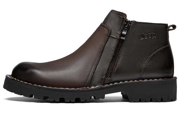 Jeep Casual Leather Shoes Men High Top Dark Brown