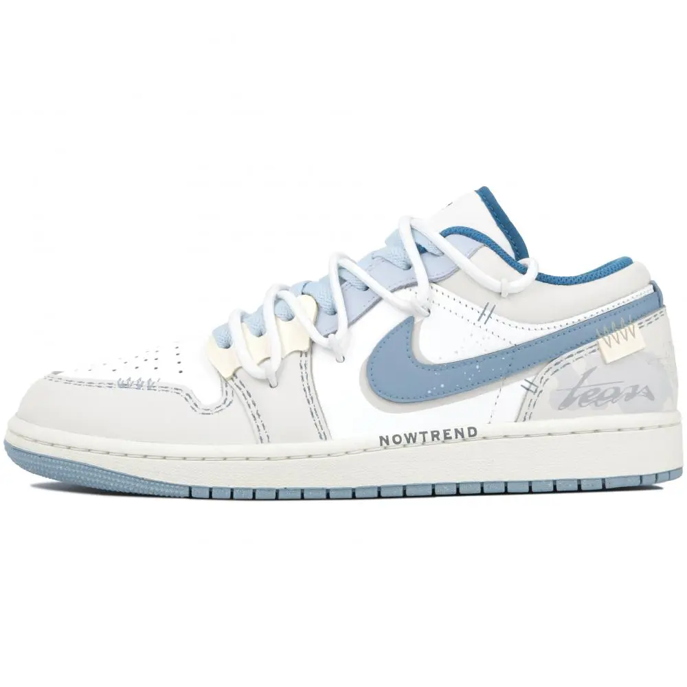 Jordan Air Jordan 1 Ice Blue Sea Salt Durable Breathable Low-Top Vintage Basketball Shoes Unisex White Gray Blue