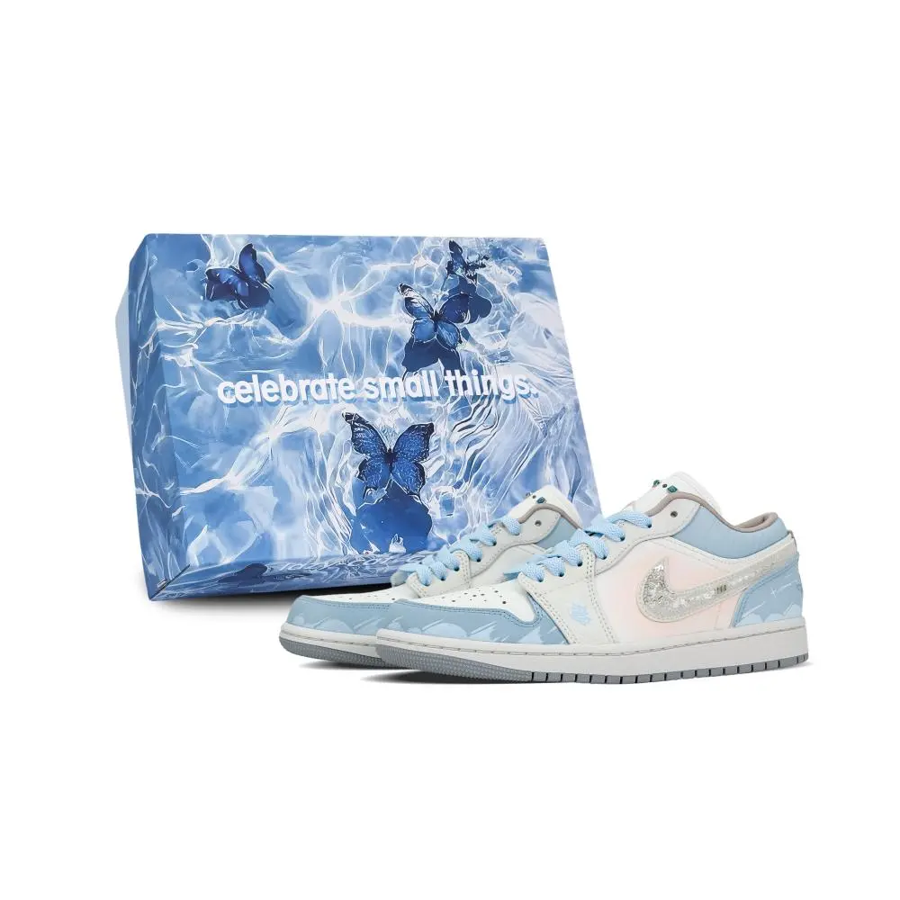 Jordan Air Jordan 1 Abrasion Resistant Low top Vintage Basketball Shoes Women's White Blue Pink