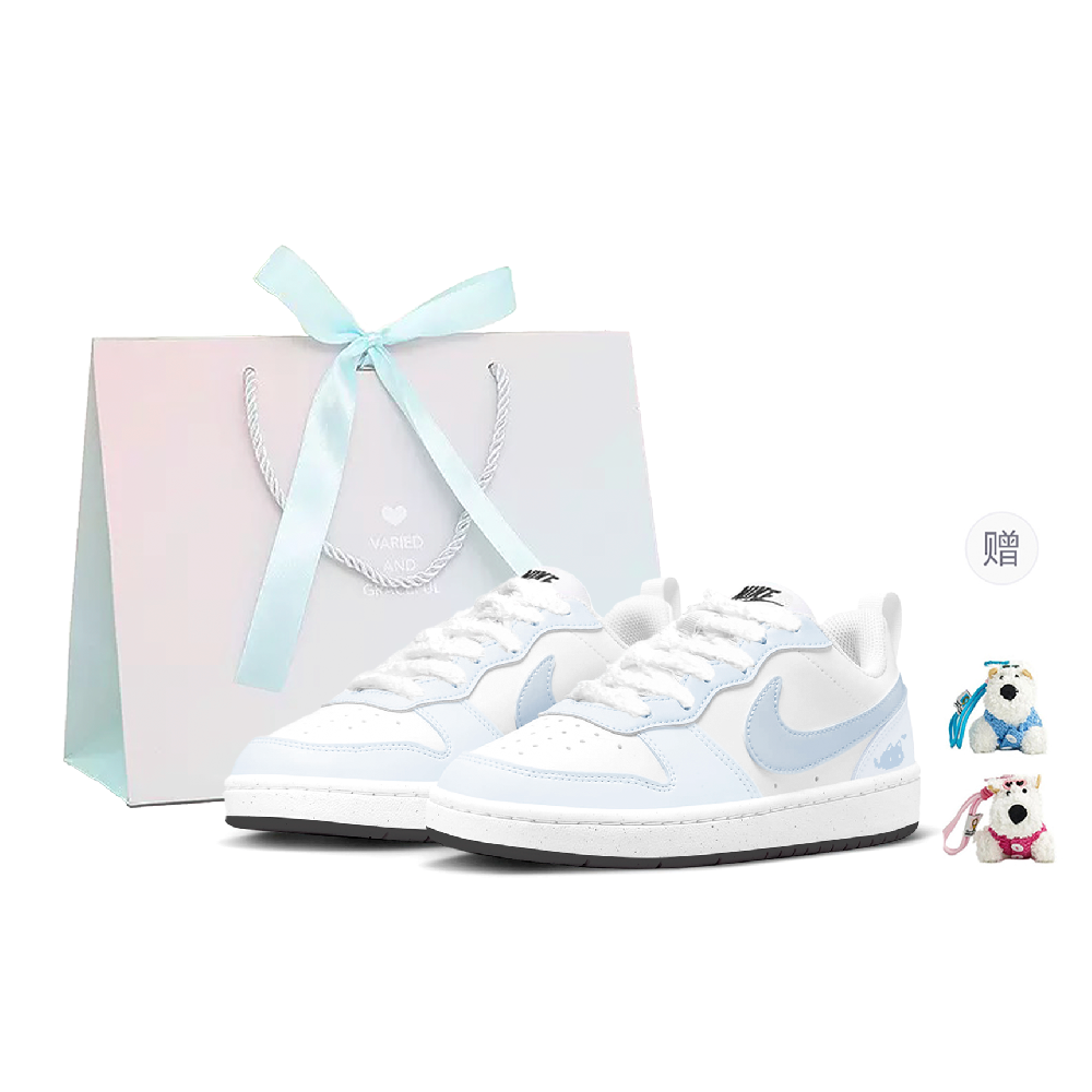 Nike Court Borough Electronic Kitten Breathable Low Top Skateboard Shoes Women's Blue White