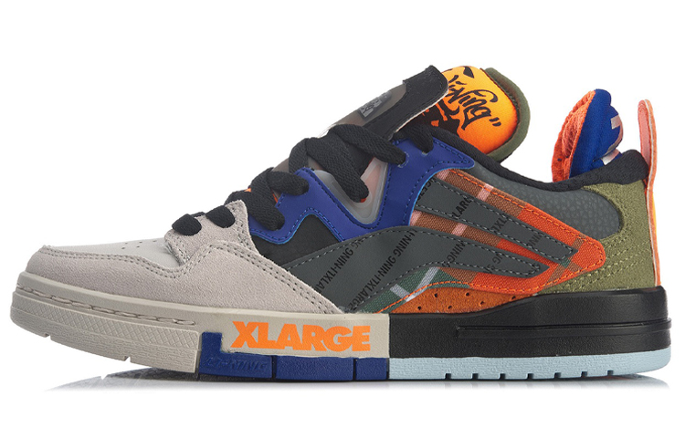 XLARGE x LiNing Wave Pro Anti-Slip Wear-Resistant Low-Top Skateboard Shoes Women's Gray Orange