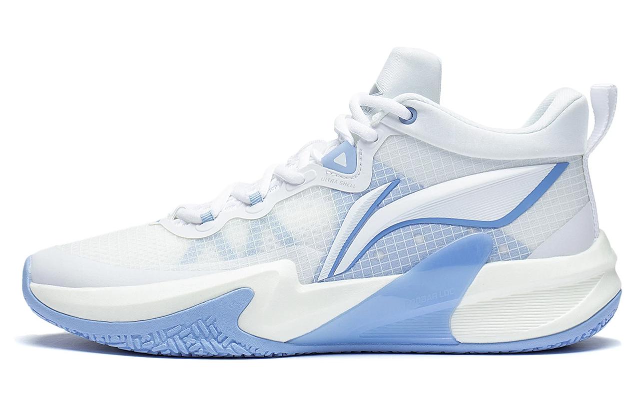 LiNing Cushioning, Slip Resistant, Abrasion Resistant, Breathable Coverage Low top Basketball Shoes Men's White Blue