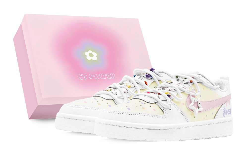 Nike Court Borough Skateboard Shoes Women's Low-Top Pink/Yellow/White