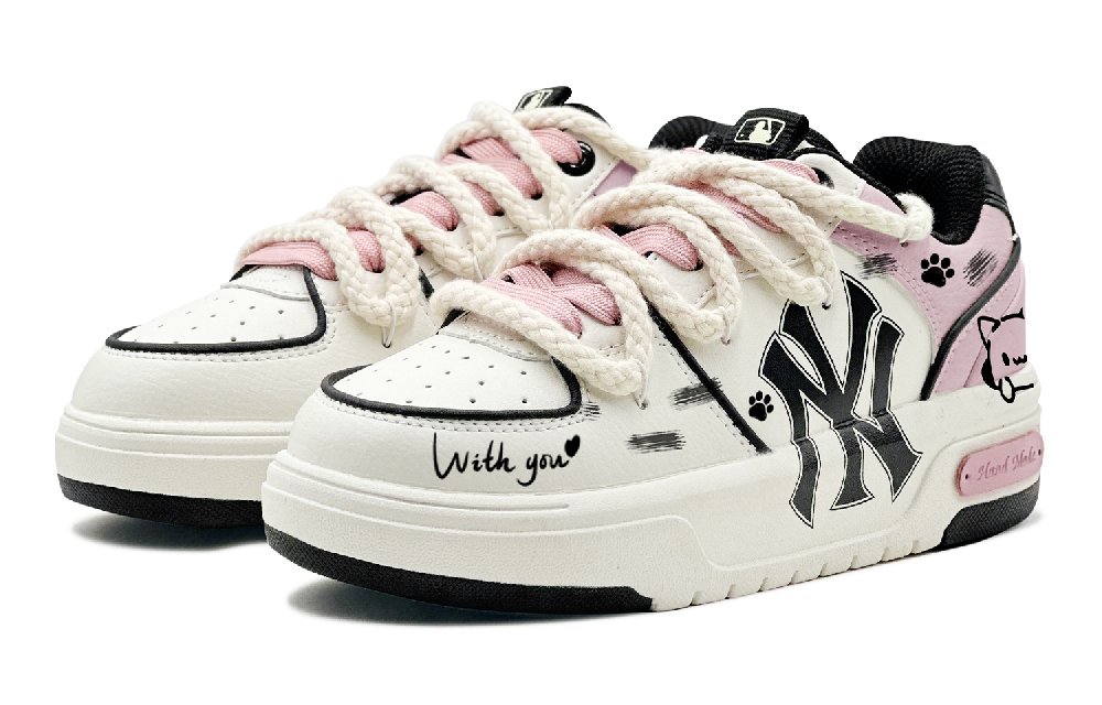 MLB Chunky Liner Rope Kitten Anti-Slip Wear-Resistant Low-Top Skateboard Shoes Unisex White Pink