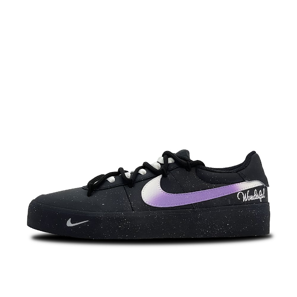 Nike Court Shot Light Purple Starburst Abrasion Resistant Low Top Skateboard Shoes Men's Black White Purple