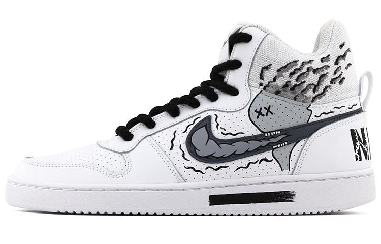 Nike Court Borough Slip-Resistant Cushioning Wear-Resistant Mid-Top Skateboard Shoes Men's Black White Gray