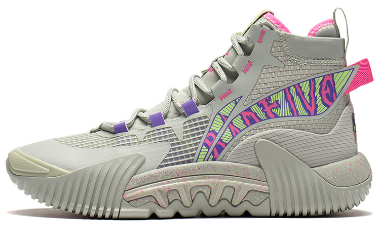LiNing Badfive 2 Cushioning Anti-Slip And Wear-Resistant High-Top Performance Basketball Shoes Gray Red Green
