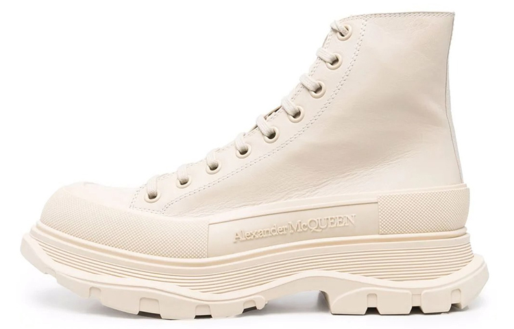 Alexander McQueen Tread Slick Lace Up Boot Beige Beige