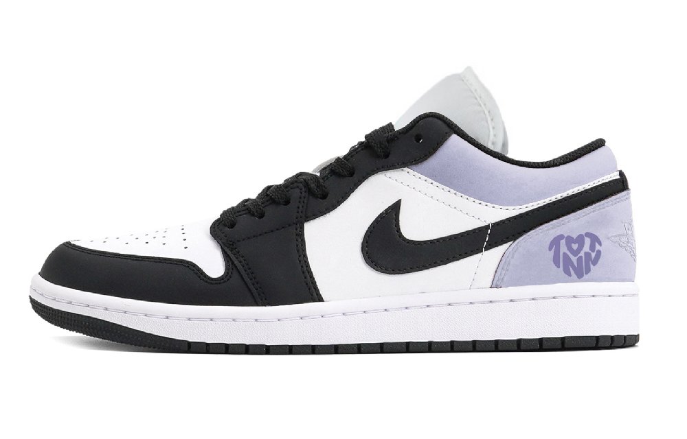 Jordan Air Jordan 1 Puppy Fragment Cushioned Slip-Resistant Low-Top Vintage Basketball Shoes Men's Black Purple