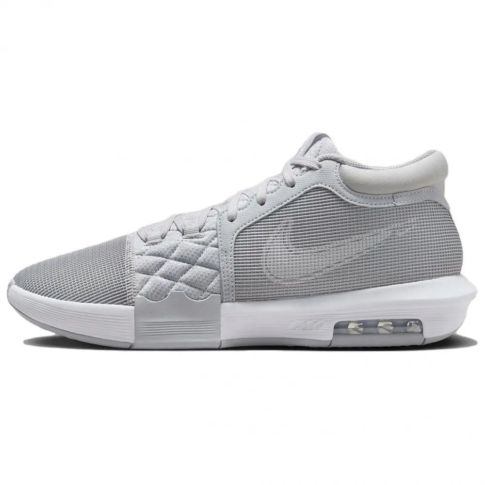 Nike Witness 8 Lebron'Team Bank' Abrasion Resistant Breathable Mid top Basketball Shoes Men's White Gray