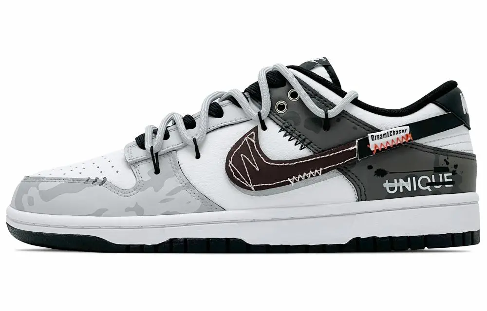 Nike Dunk Abrasion Resistant Low top Skateboard Shoes Unisex Gray White Brown
