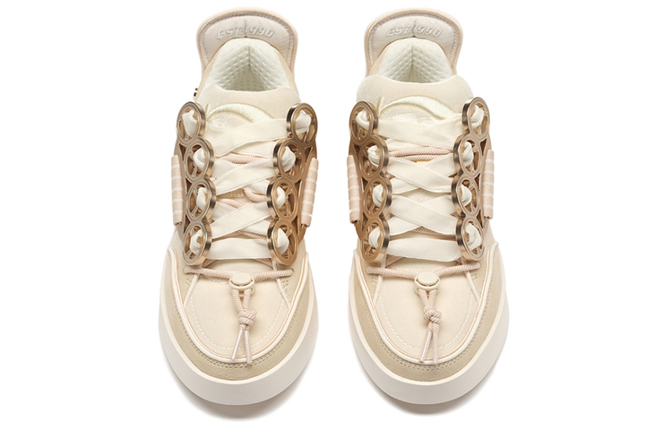 LI-NING 1990 Heavy Pupils Anti-Slip Wear-Resistant Low-Top Skateboard Shoes Women's Ecru