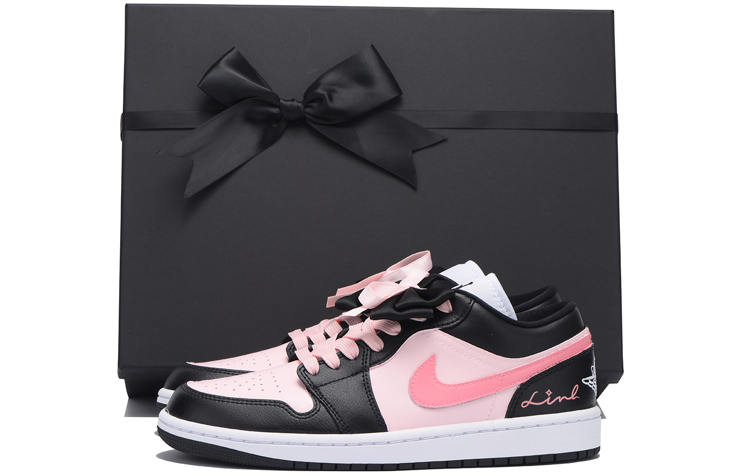 Jordan Air Jordan 1 Chestnut Slip-Resistant Coverage Low-Top Vintage Basketball Shoes Women's Black Pink