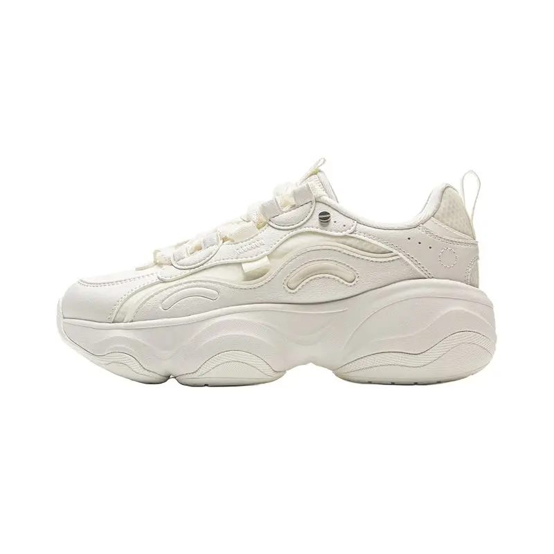LiNing Honey Abrasion Resistant Coverage Height Increase Low top Chunky Sneakers Women's Champagne White