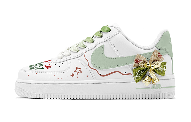 Nike Air Force 1 Low Air Force 1 Christmas Gift Encounter Bell Bowknot Low-Top Skateboard Shoes GS Green White