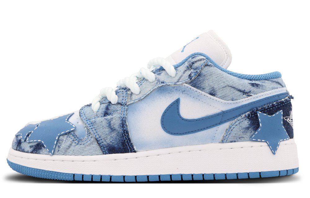 Jordan Air Jordan 1 Anti-Slip Wear-Resistant Low-Top Vintage Basketball Shoes GS White Blue