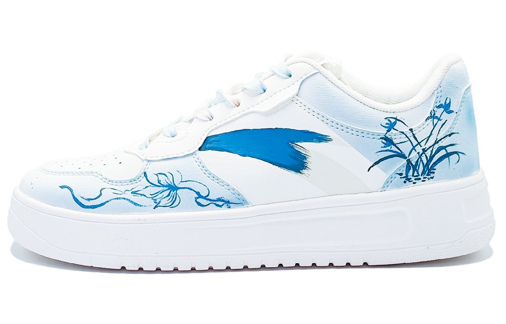 Anta Abrasion Resistant Height Increasing Low Top Skateboard Shoes Women's White Blue
