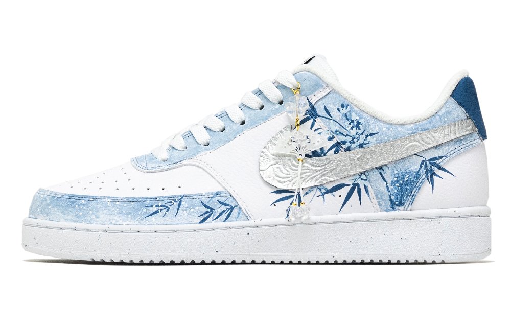 Nike Court Vision 1 Rhapsody, Blue And White Bamboo Shadow Anti Slip Wear Resistant Low Top Skateboard Shoes Men's Blue