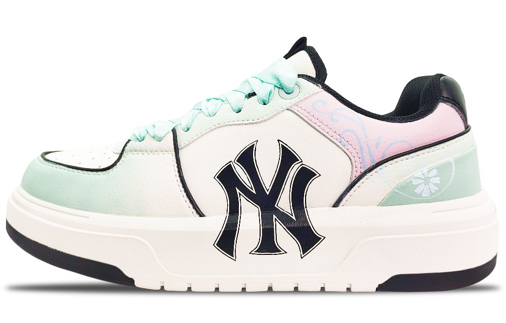 MLB Chunky Liner Wear-Resistant Height Increasing Low-Top Platform Skateboard Shoes Unisex White Cyan