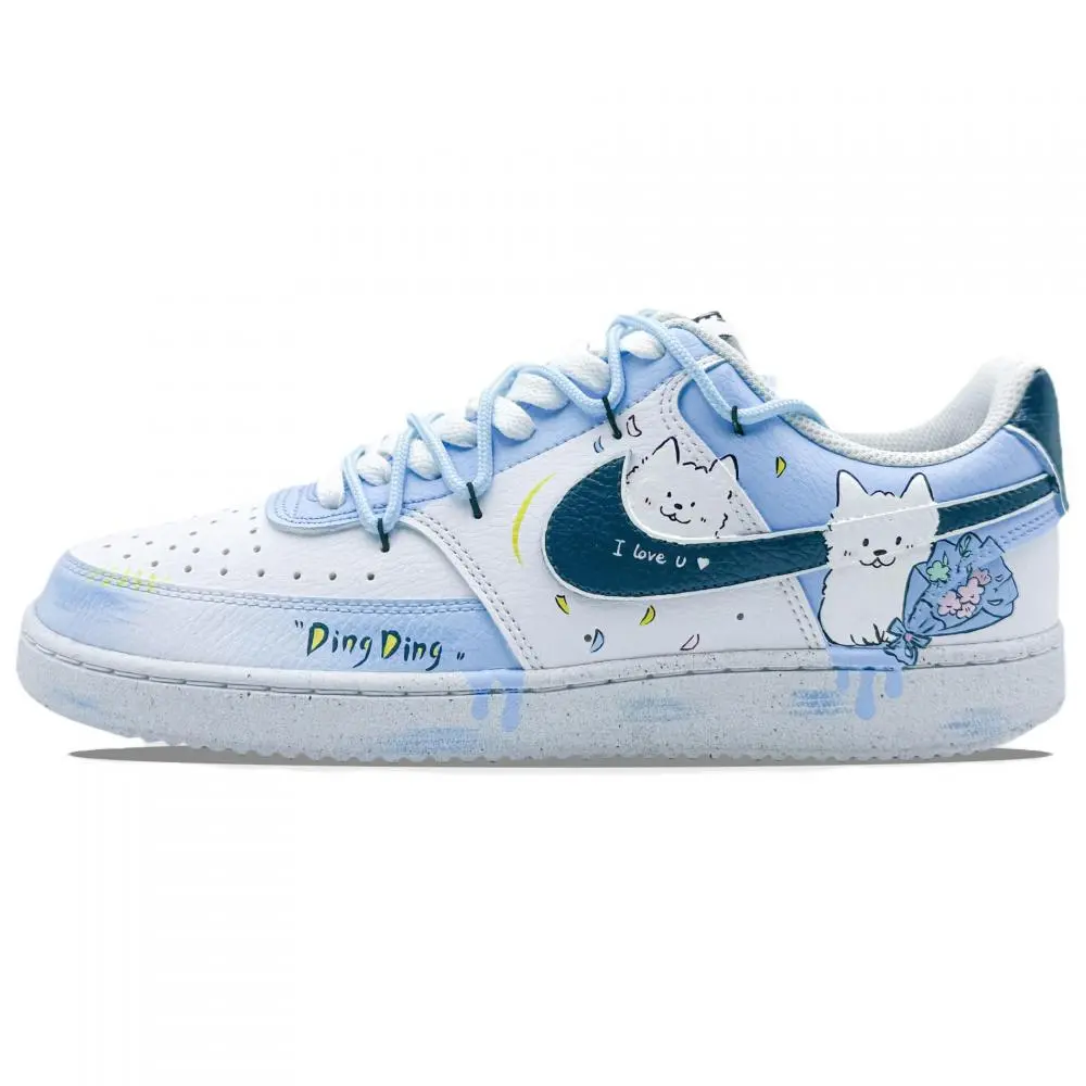 Nike Court Vision 1 Blue Dream Weaving Abrasion Resistant Low top Skateboard Shoes Unisex White Blue